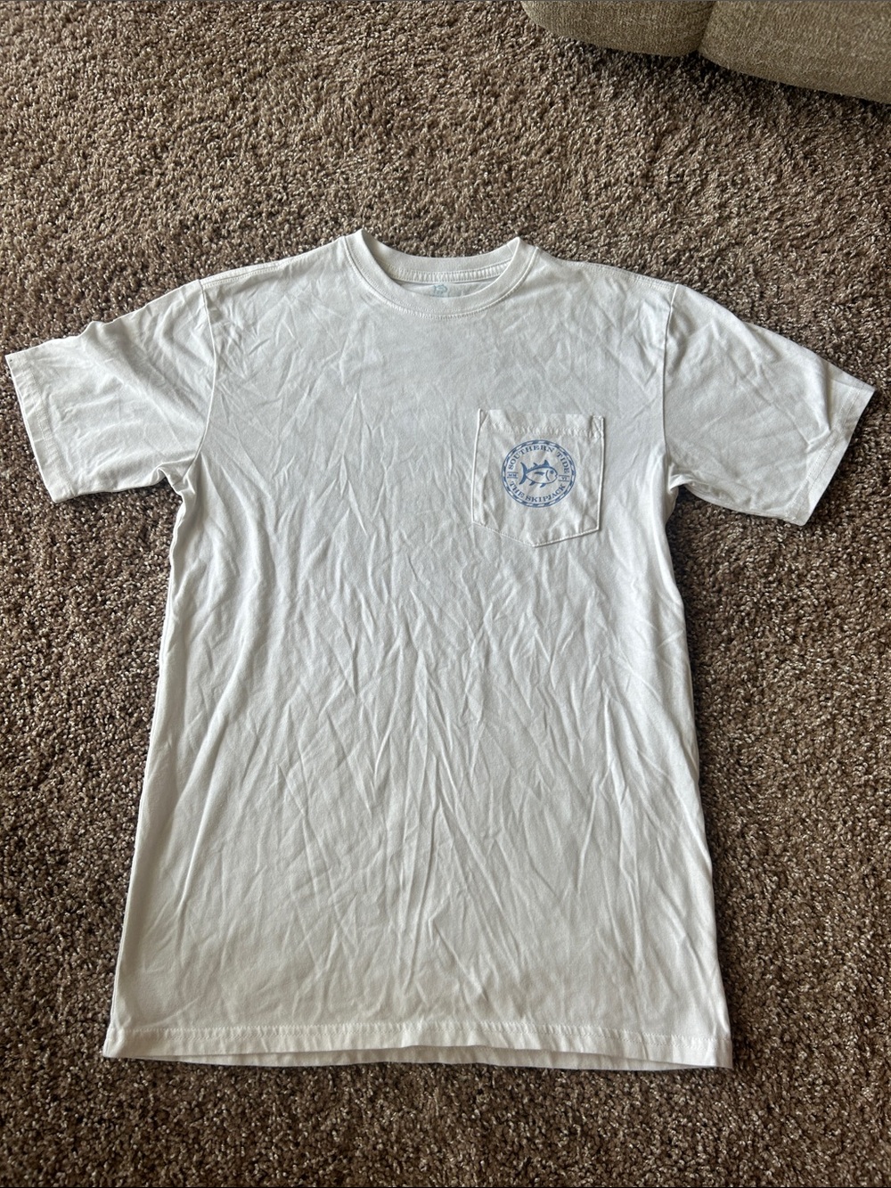 Southern Tide White Short-Sleeve Pocket Tee with Blue Logo